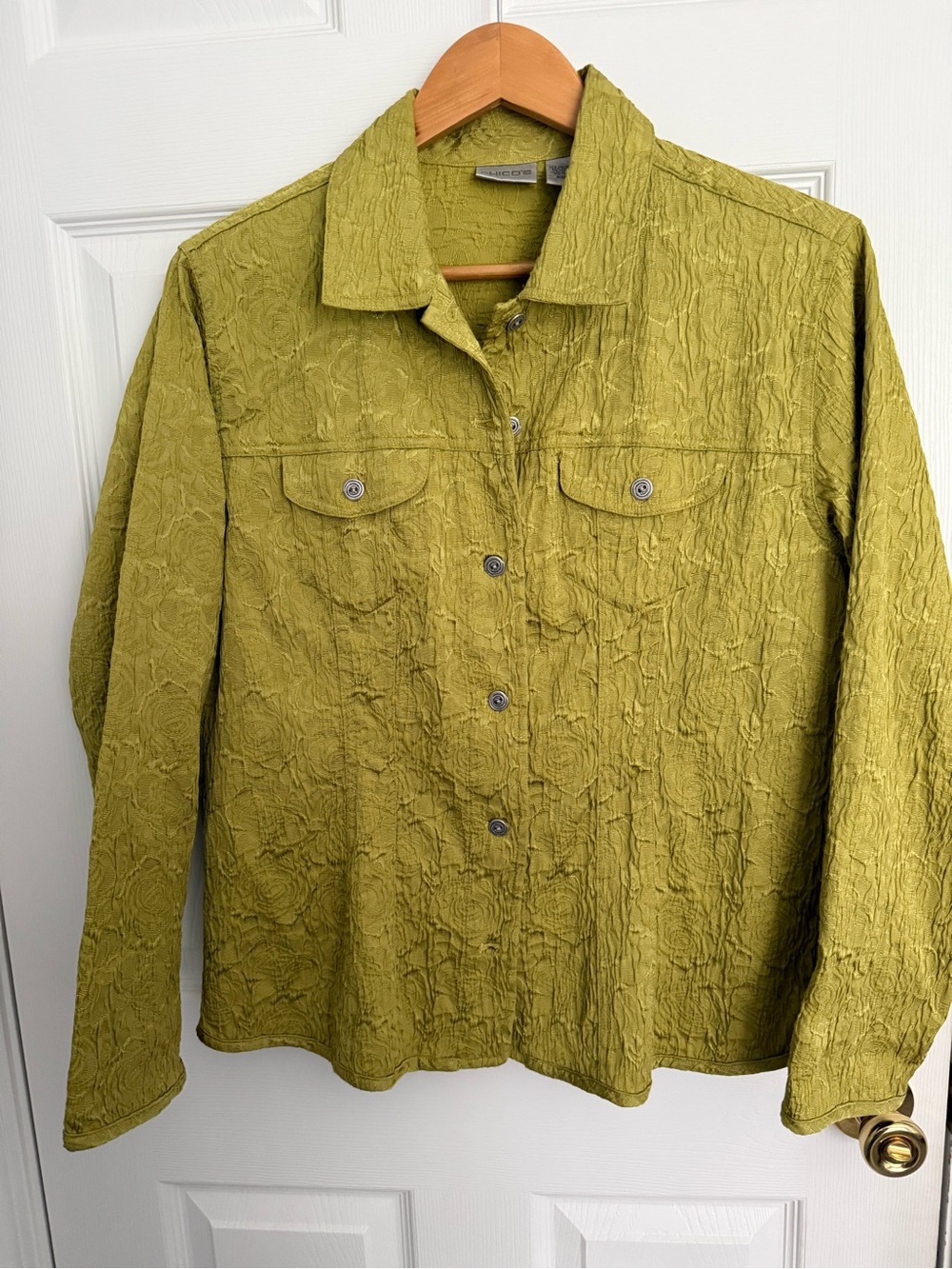 Chico's Olive Green Textured Button Jacket